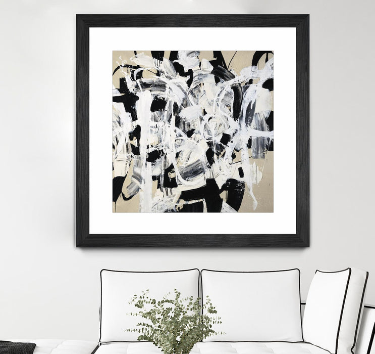 Œuvre d’art murale encadrée noire et mate « Talking Out Of Both Sides » 30 x 30
