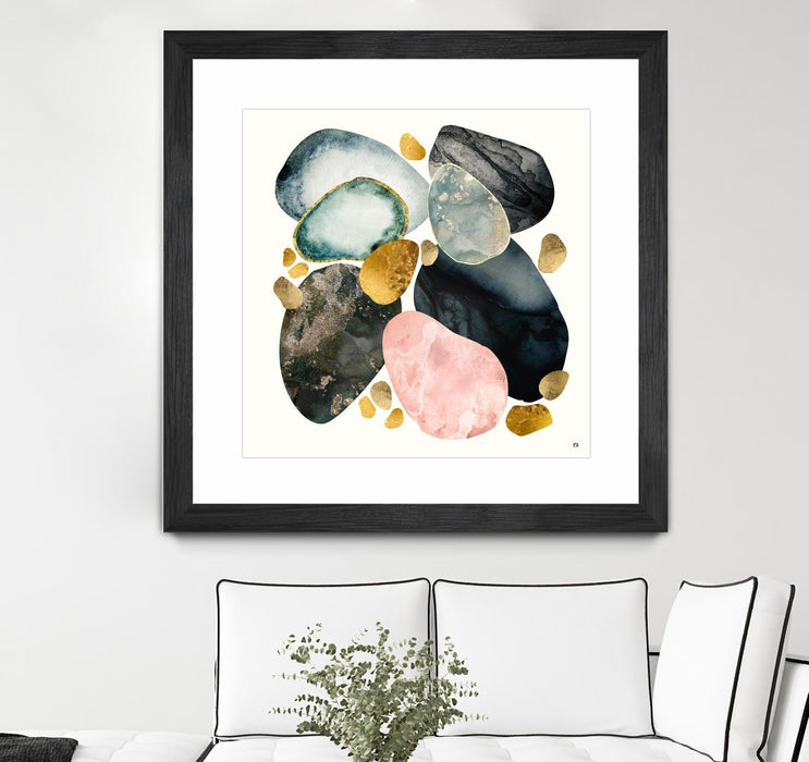 Œuvre d’art murale encadrée noire et mate « Pebble Abstract » 36 x 36