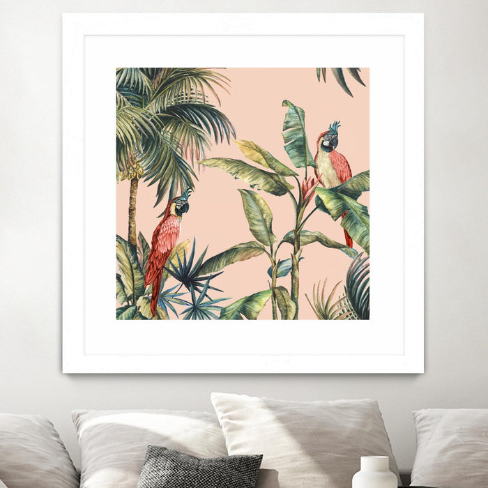 Œuvre d’art murale encadrée blanche et mate « Tropicano Ii » 36 x 36