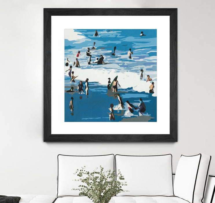 Œuvre d’art murale encadrée noire et mate « Surf's Up » 36 x 36