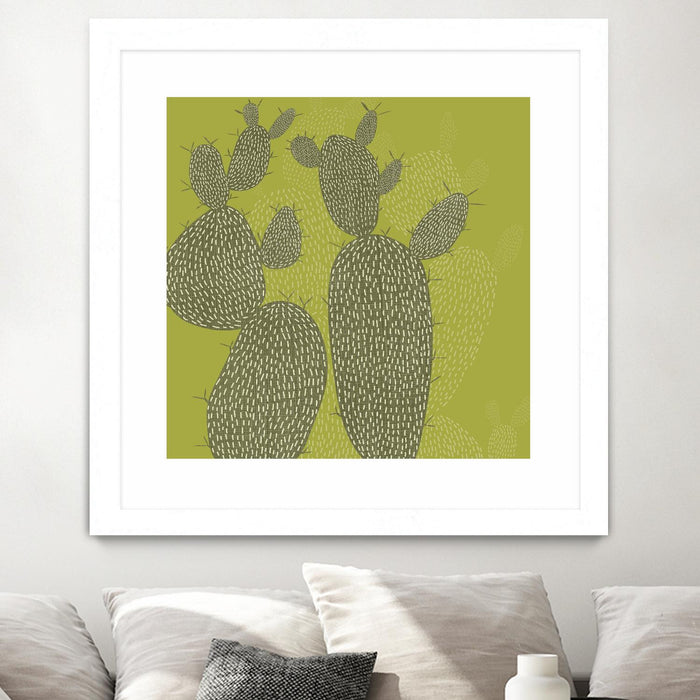 Œuvre d’art murale encadrée blanche et mate « Opuntia I » 30 x 30