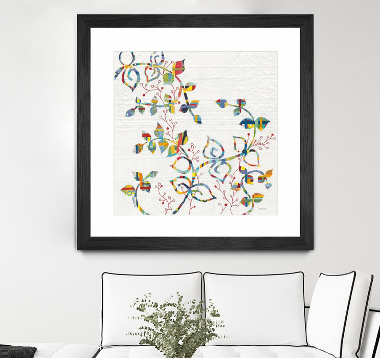 Œuvre d’art murale encadrée noire et mate « Rainbow Vines With Berries » 30 x 30