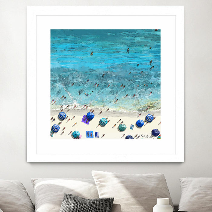 Œuvre d’art murale encadrée blanche et mate « Hot Summer Beach » 36 x 36