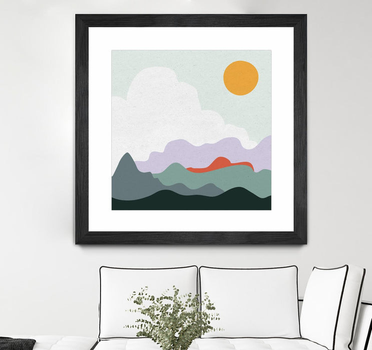Œuvre d’art murale encadrée noire et mate « Mountainous I » 30 x 30