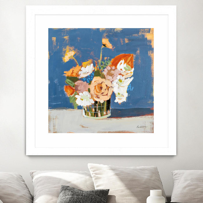 Œuvre d’art murale encadrée blanche et mate « Peach And White Bouquet » 36 x 36
