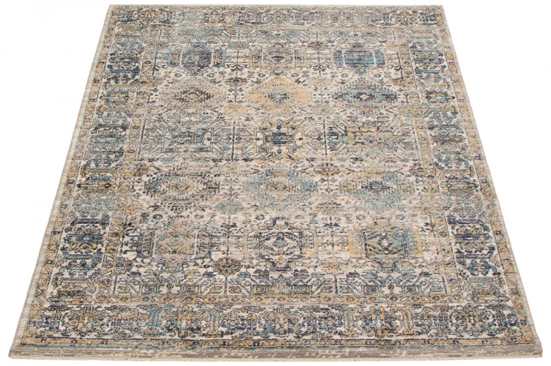Carpette Bolivar Yalameh bleu-ivoire - 5 pi 3 pox 7 pi 6 po