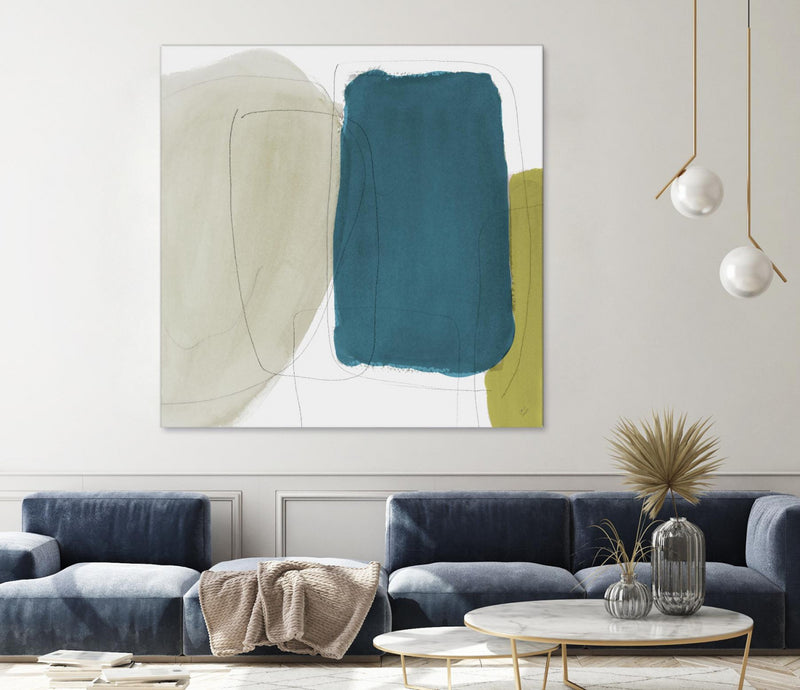 Œuvre d’art murale Giant Art « Beige And Navy Abstract » 72 x 72