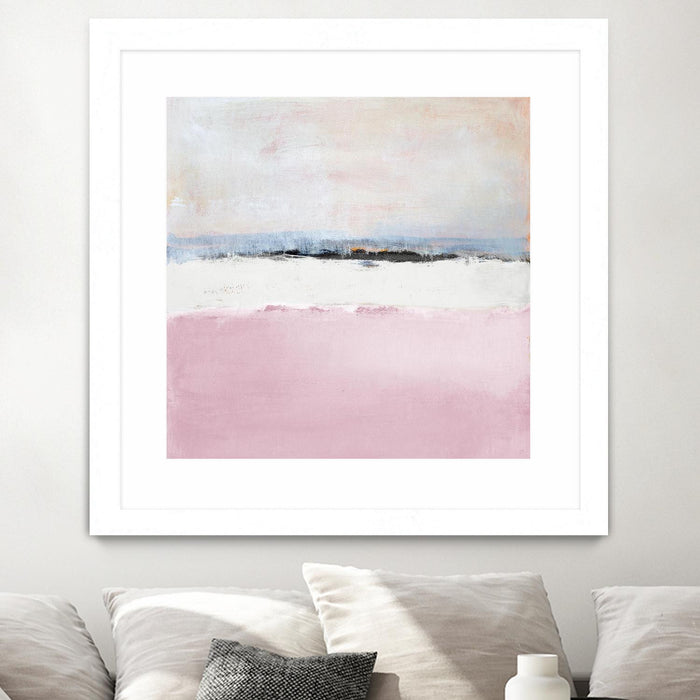 Œuvre d’art murale encadrée blanche et mate « Pink Sea Abstract » 30 x 30