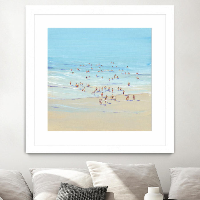 Œuvre d’art murale encadrée blanche et mate « Beach Day I » 30 x 30