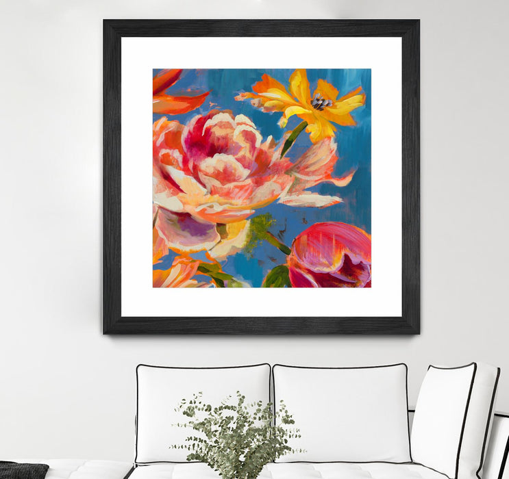 Œuvre d’art murale encadrée noire et mate « Spring Bouquet V31 » 36 x 36