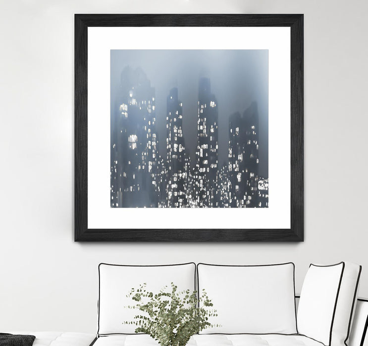 Œuvre d’art murale encadrée noire et mate « Dark City » 30 x 30