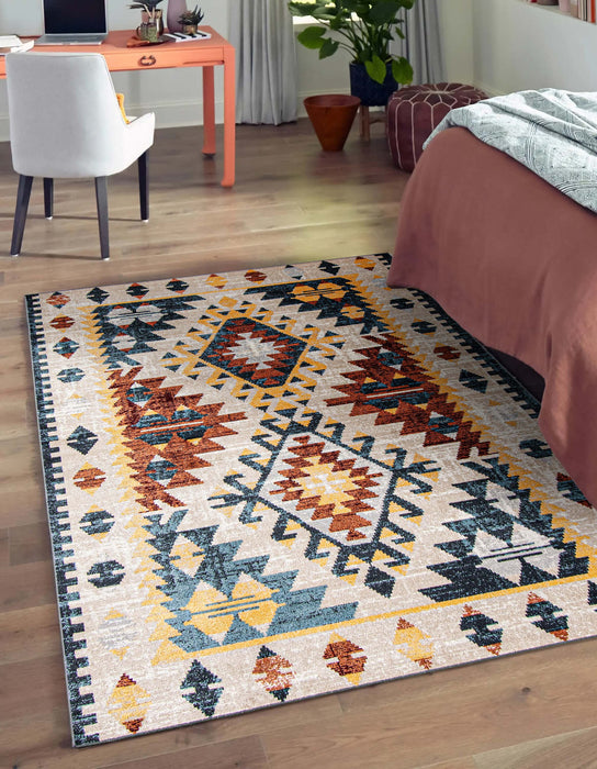 Carpette Mosaic taupe et cuivre lavable à la machine - 5 pi 0 po x 7 pi 0 po