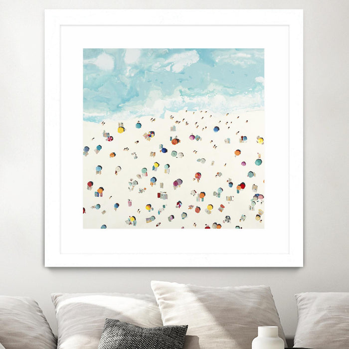 Œuvre d’art murale encadrée blanche et mate « Beach Days » 36 x 36