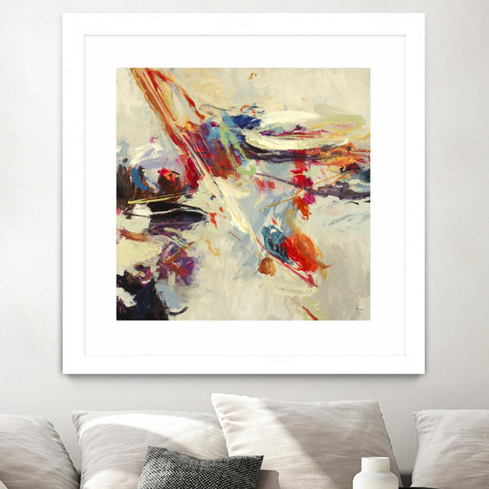 Œuvre d’art murale encadrée blanche et mate « Positive Energy I » 30 x 30