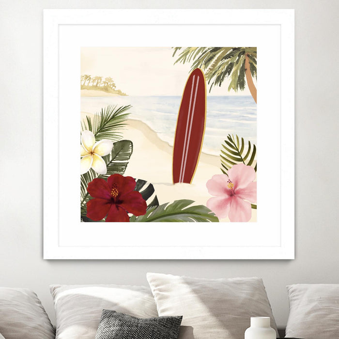 Œuvre d’art murale encadrée blanche et mate « Aloha Ii » 30 x 30