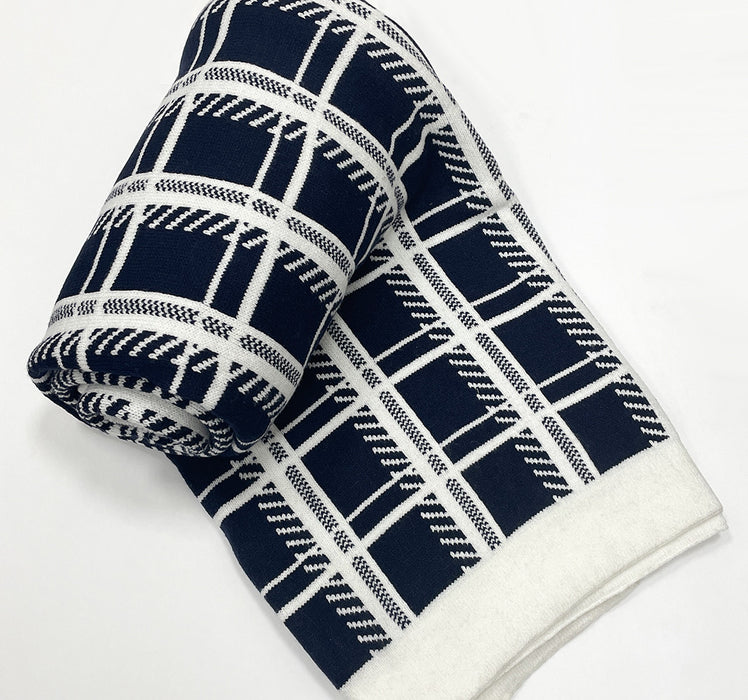 Jeté Cambridge bleu marine et blanc - 50x60