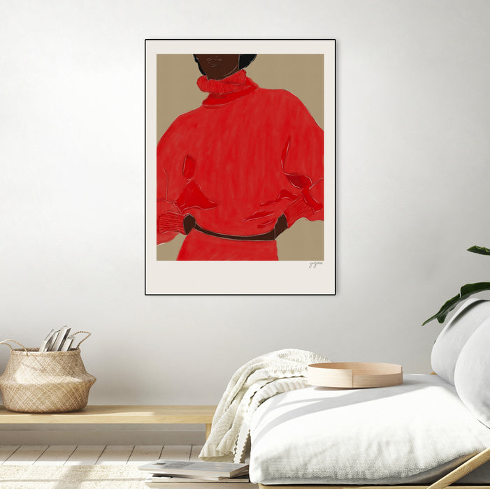Œuvre d'art murale sur toile encadrée noire « Woman In Red » 18 x 24