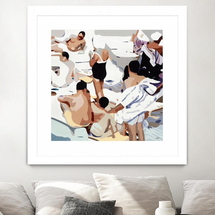 Œuvre d’art murale encadrée blanche et mate « Tammy & Greg's Pool Party » 36 x 36