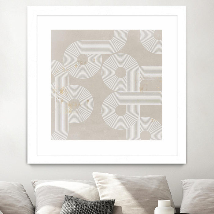 Œuvre d’art murale encadrée blanche et mate « Fluxus I » 30 x 30