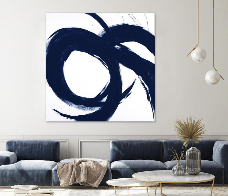 Œuvre d’art murale Giant Art « Navy Circular Strokes Ii » 72 x 72