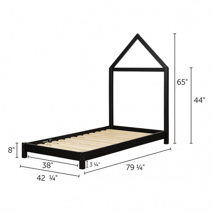 Sweedi Lit avec tête de lit maison Simple - Noir mat