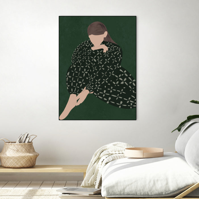 Œuvre d’art murale encadrée noire et mate « Woman In Green » 18 x 24
