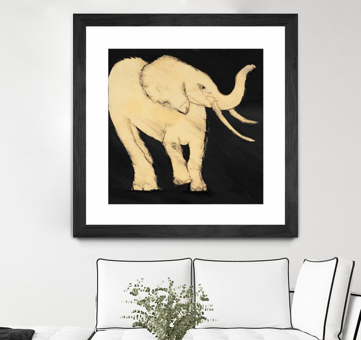 Œuvre d’art murale encadrée noire et mate « Baby Elephant » 36 x 36