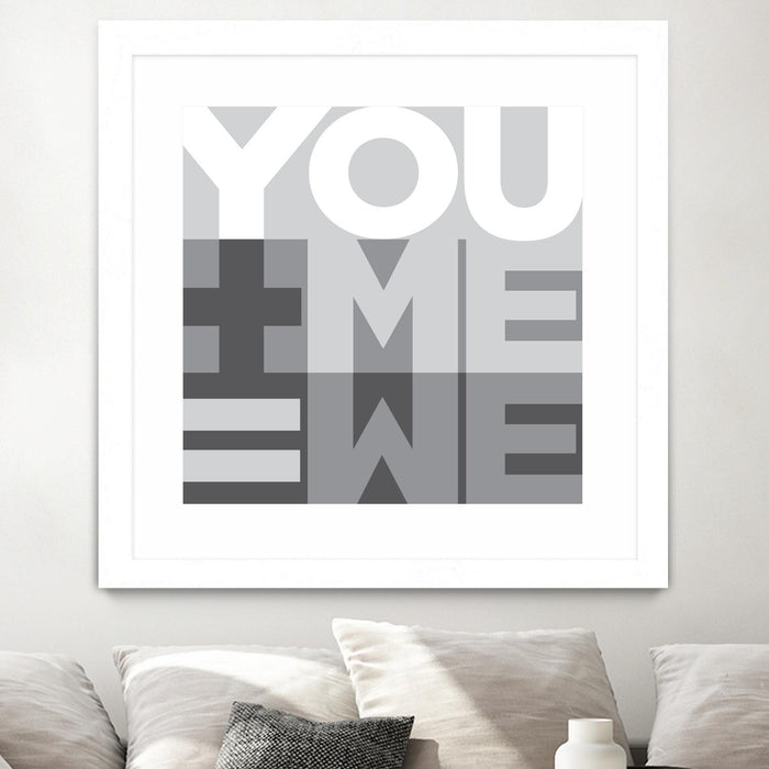 Œuvre d’art murale encadrée blanche et mate « You Me We I » 36 x 36