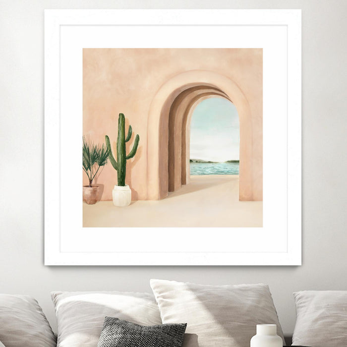Œuvre d’art murale encadrée blanche et mate « Coastal Arch » 30 x 30