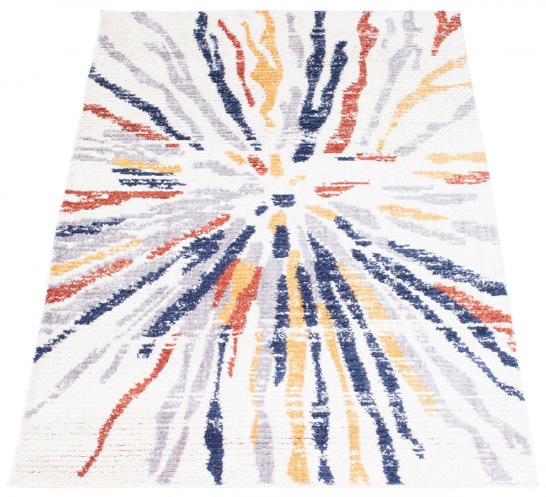 Carpette Paloma Sunburst bleu marineblanche - 6 pi 7 po x 9 pi 6 po