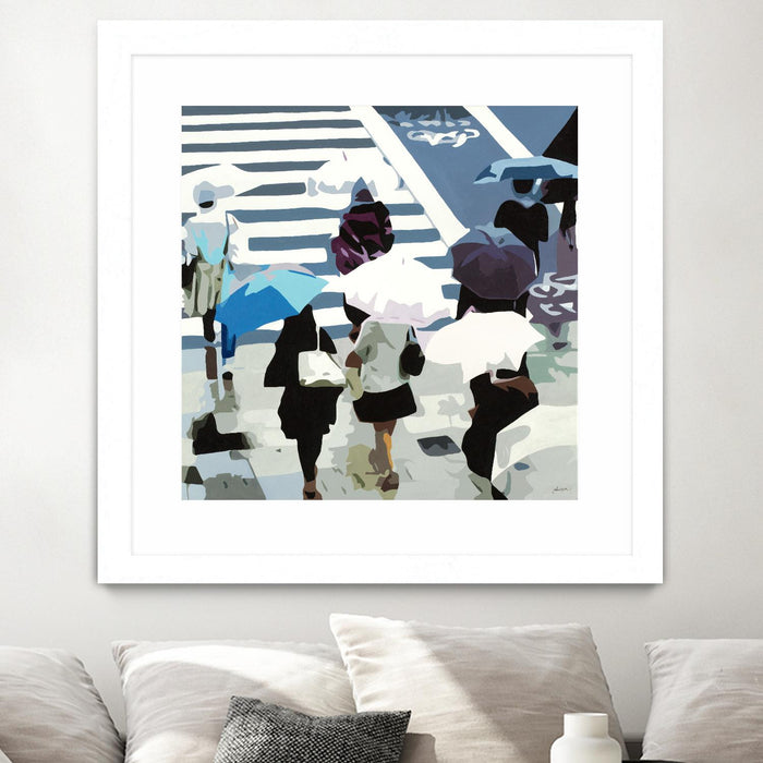 Œuvre d’art murale encadrée blanche et mate « April Showers » 30 x 30