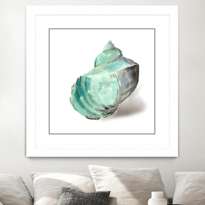 Œuvre d’art murale encadrée blanche et mate « Shell In Mint » 30 x 30