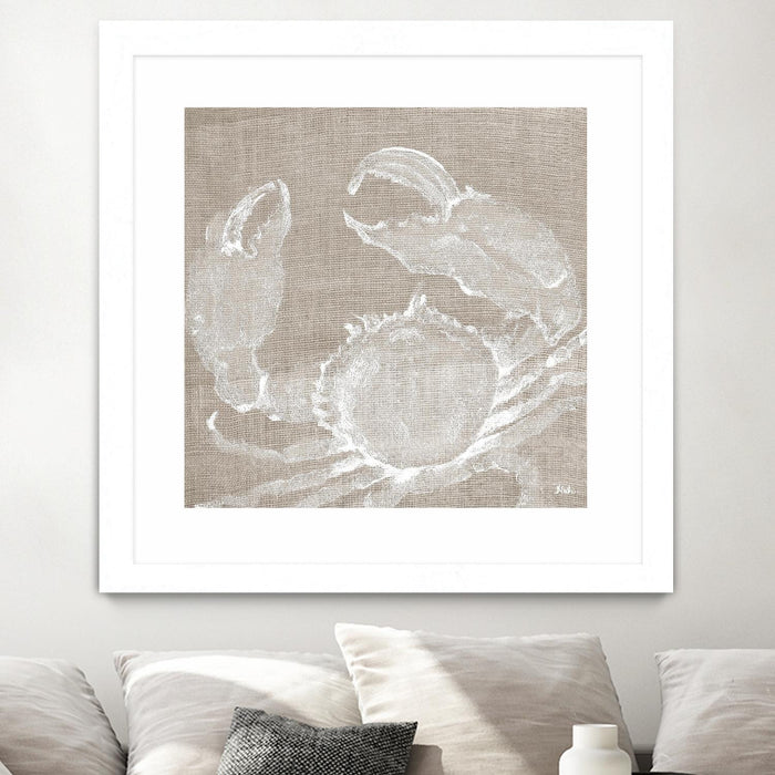 Œuvre d’art murale encadrée blanche et mate « Neutral Surf Side I » 30 x 30