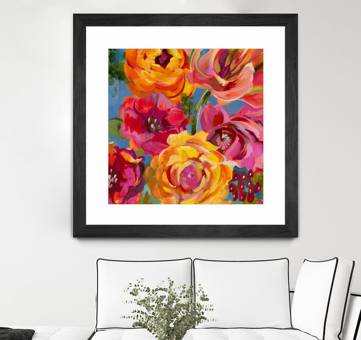 Œuvre d’art murale encadrée noire et mate « Spring Bouquet V32 » 30 x 30