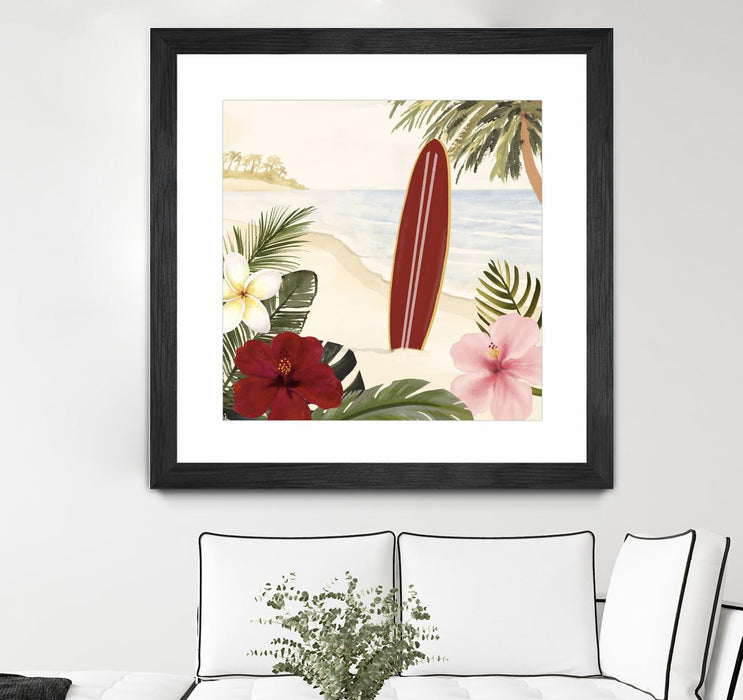 Œuvre d’art murale encadrée noire et mate « Aloha Ii » 36 x 36