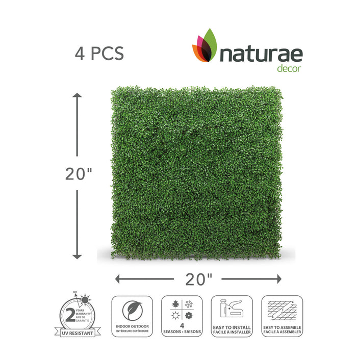 Panneau de feuillage 20 po x 20 po buis artificiel 4 pièces