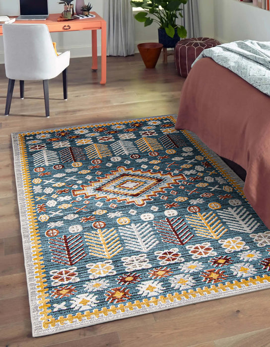 Carpette Gypsy bleue lavable à la machine - 5 pi 0 po x 7 pi 0 po