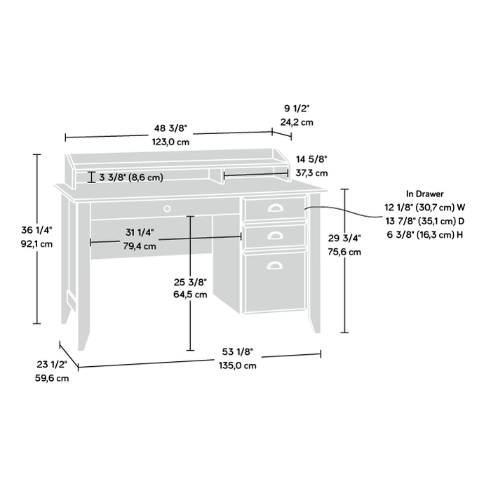 Bureau Shoal Creek de 53,15 po à 3 tiroirs avec compartiments ouverts - brun foncé