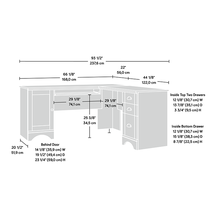 Bureau en coin en forme de L Harbor View de 66,14 po avec plateau pour clavier - chêne salé
