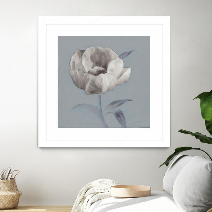 Œuvre d’art murale encadrée blanche et mate « Floral Symposium I » 30 x 30