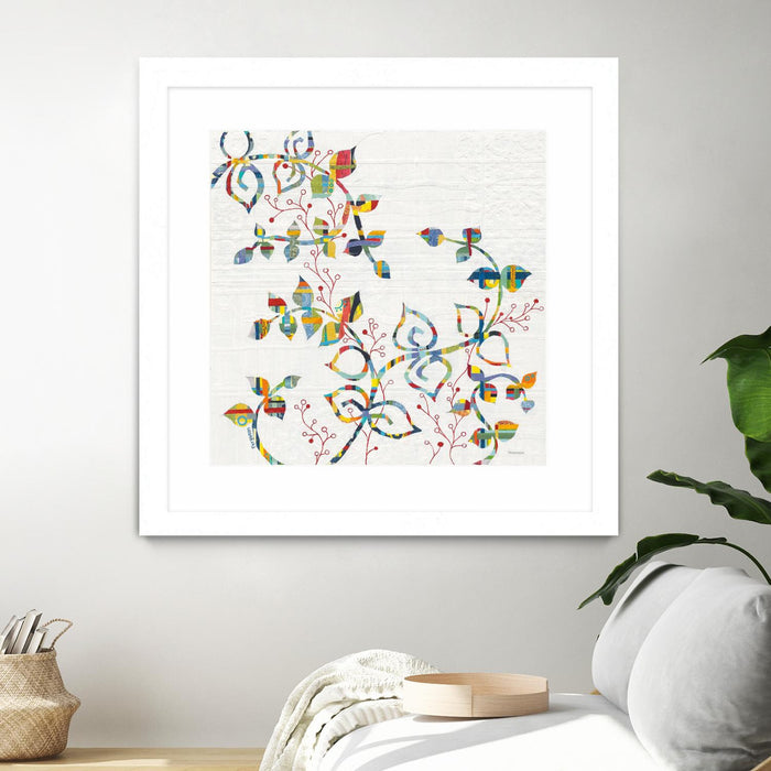 Œuvre d’art murale encadrée blanche et mate « Rainbow Vines With Berries » 30 x 30