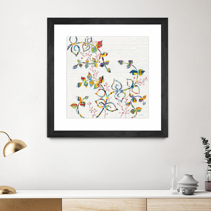 Œuvre d’art murale encadrée noire et mate « Rainbow Vines With Berries » 30 x 30
