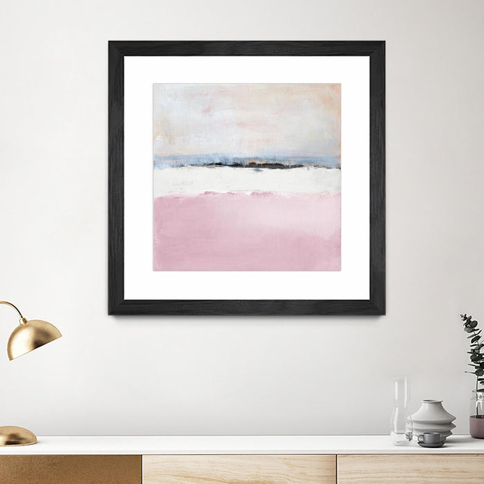 Œuvre d’art murale encadrée noire et mate « Pink Sea Abstract » 36 x 36