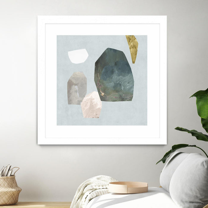 Œuvre d’art murale encadrée blanche et mate « Assembly I » 30 x 30