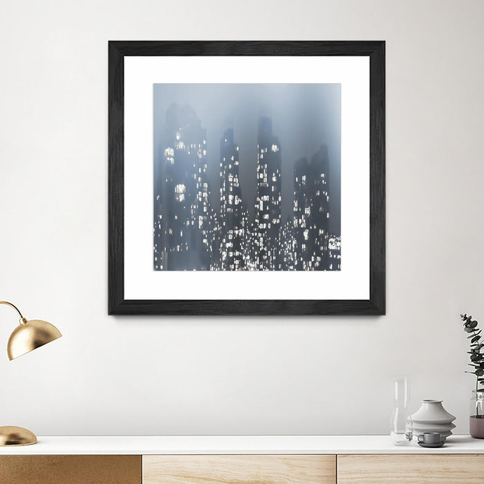 Œuvre d’art murale encadrée noire et mate « Dark City » 30 x 30