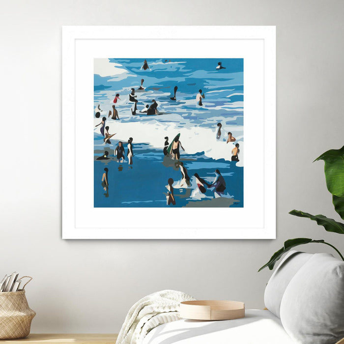 Œuvre d’art murale encadrée blanche et mate « Surf's Up » 36 x 36