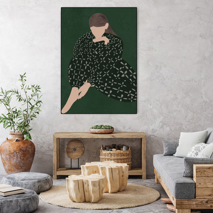 Œuvre d’art murale encadrée noire et mate « Woman In Green » 18 x 24