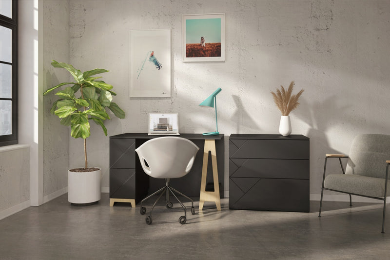 Bureau Atypik Nordika à 2 tiroirs - noir