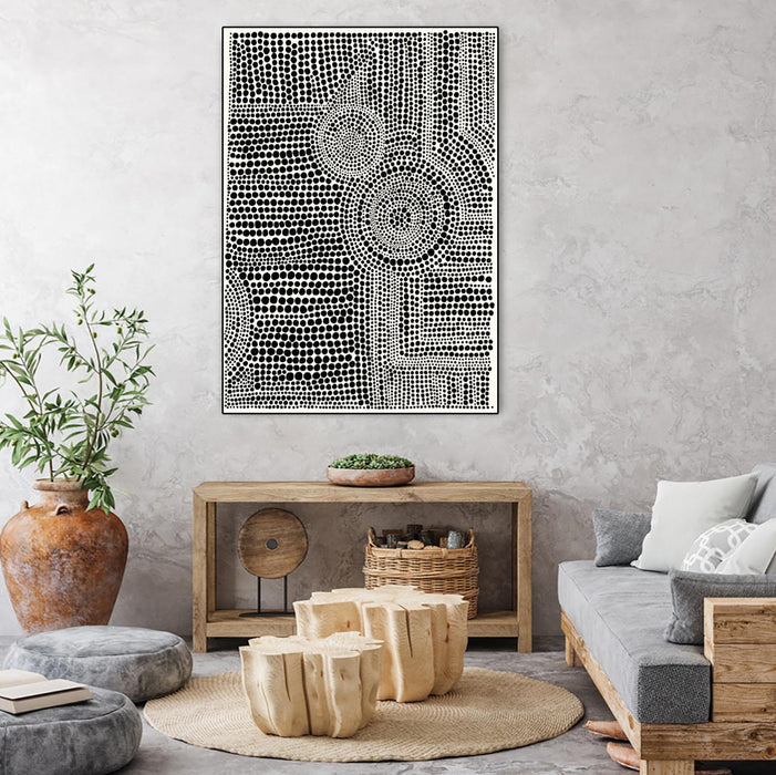 Œuvre d'art murale sur toile encadrée noire « Clustered Dots A » 30 x 40