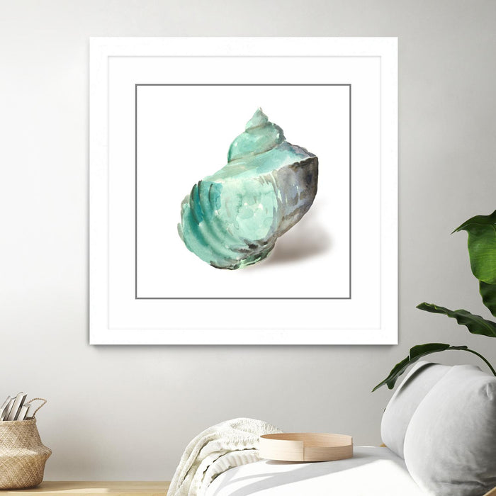 Œuvre d’art murale encadrée blanche et mate « Shell In Mint » 36 x 36